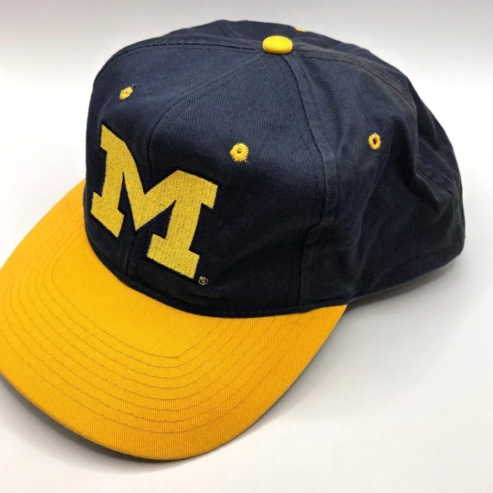 Vintage Michigan Wolverines Hat Snapback Blue Gold Embroidered 100% Cotton